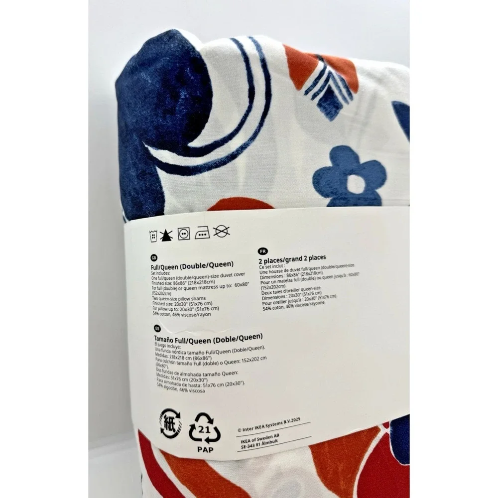 Ikea KANONVISKA Full/Queen Duvet cover + 2 pillowcases white multicolor/floral